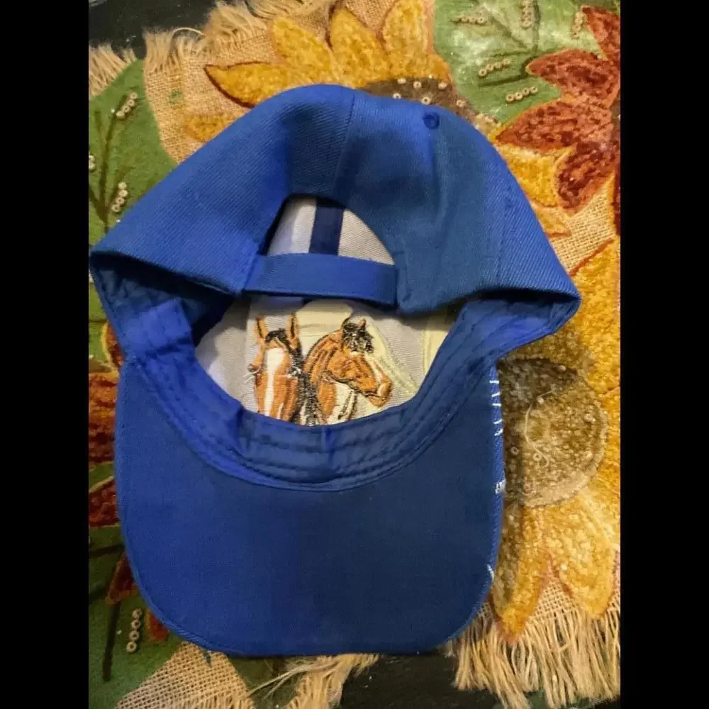 Embroidered Blue Horse Cap One Size fits Most Cotton Blend
